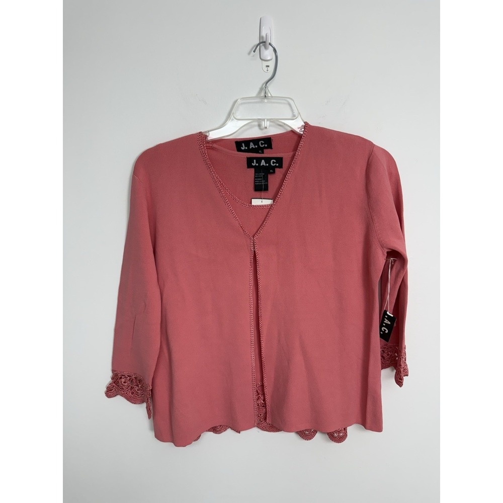 VTG NWT J.A.C. Coral Pink 3/4 Sleeve Lace Trim Elegant Chic Twopiece Cardigan XL